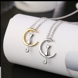Sterling silver chains with cat in moonlight  pend